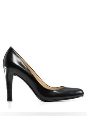 Lauren Ralph Lauren Zamora Black Leather Rounded Toe High Heel Pump
